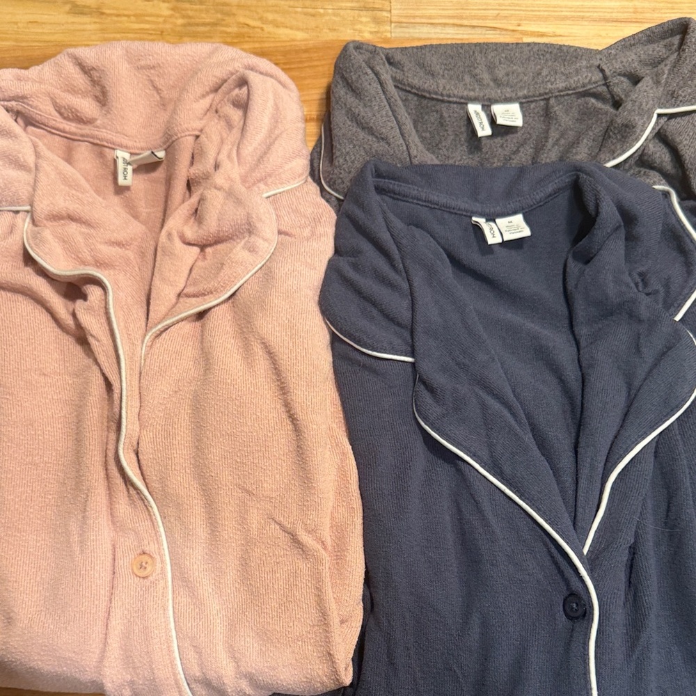 THREE Nordstrom Knit PJ Tops in Navy, Heather & Pink